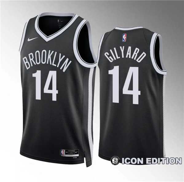 Men's Brooklyn Nets #14 Jacob Gilyard Black Draft Icon Edition Stitched Basketball Jersey Dzhi-0